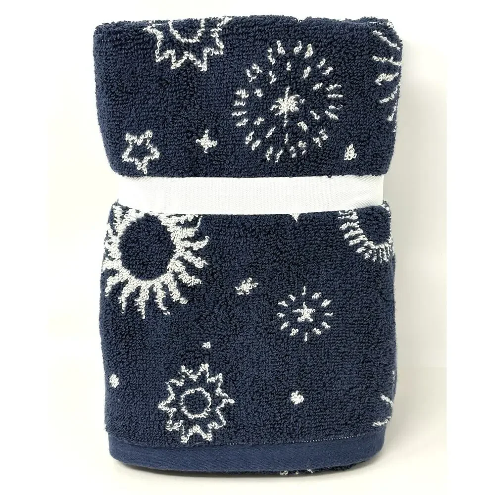 Rachel Zoe Celestial Sun Moon Stars Hand Towels 18x28” Blue Wht Plush NWT 2